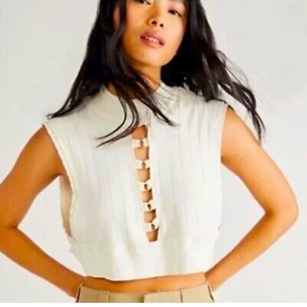 Free People x Tricia Fix Women's XS Cream Harris Micro Crop Tank Top